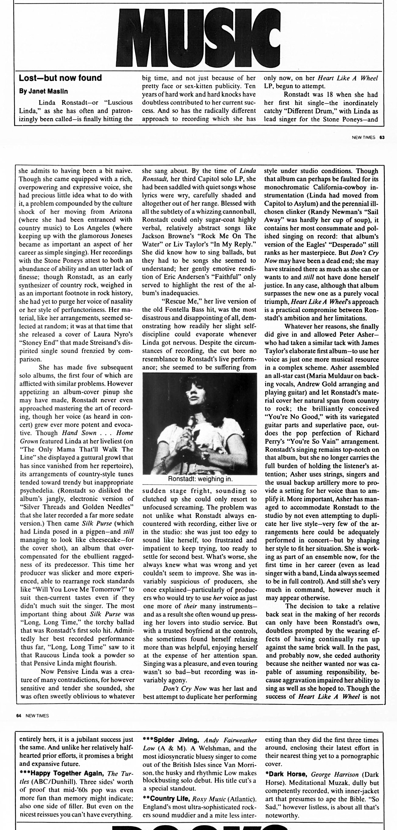 Linda Ronstadt New Times review/article