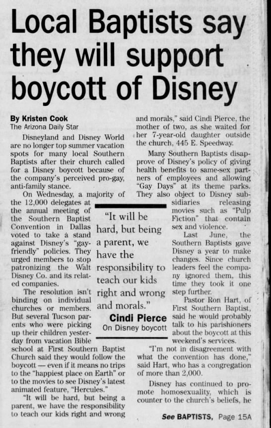 Arizona Daily Star Disney Baptist boycott