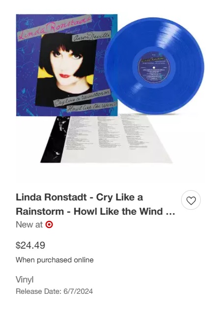 Linda Ronstadt Aaron Neville Cry Like a Rainstorm Howl Like the Wind blue vinyl Target